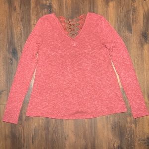 Moa Moa V-Neck/Back Long Sleeve Open Back Top